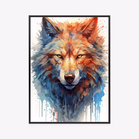 Poster med ram - Portrait with a wolf amp s head