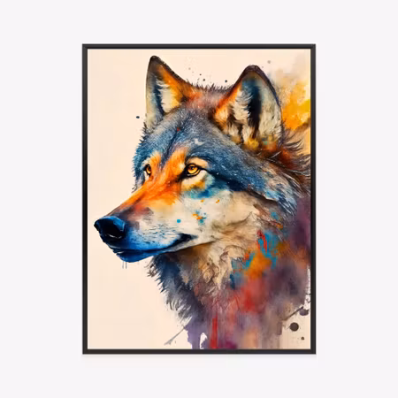 Poster med ram - Portrait with a colorful wolf