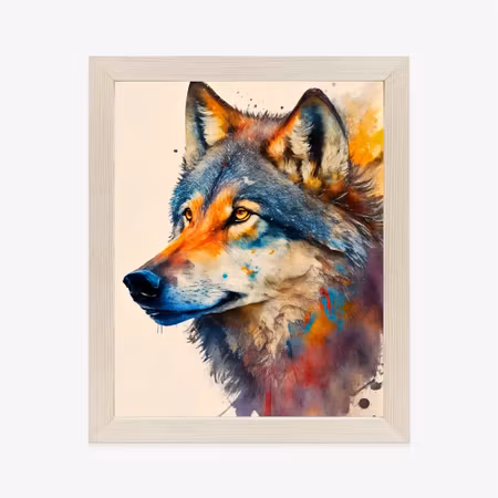 Poster med ram - Portrait with a colorful wolf