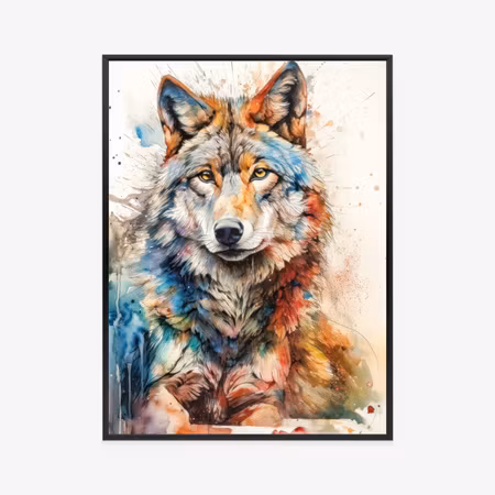 Poster med ram - Multicolored wolf portrait