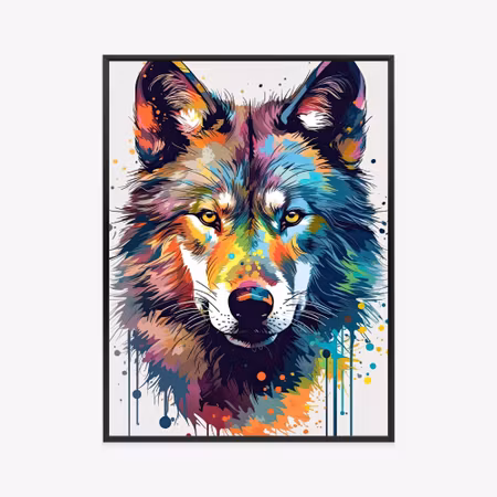 Poster med ram - Wolf in multi-colored paints