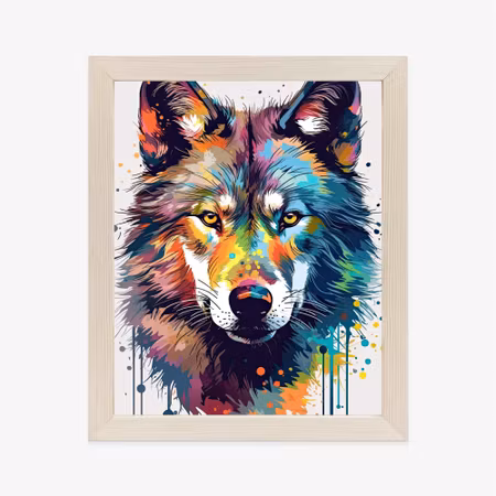 Poster med ram - Wolf in multi-colored paints