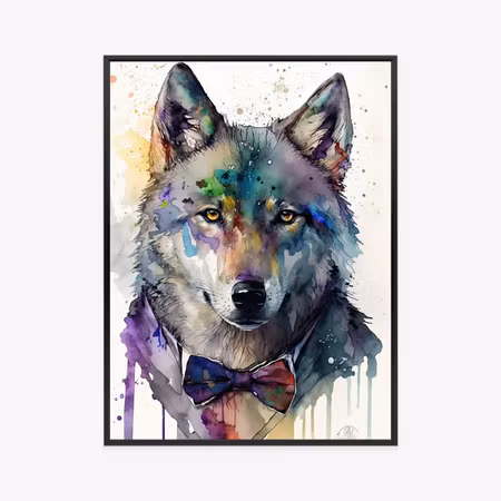 Poster med ram - Wolf in a bow tie