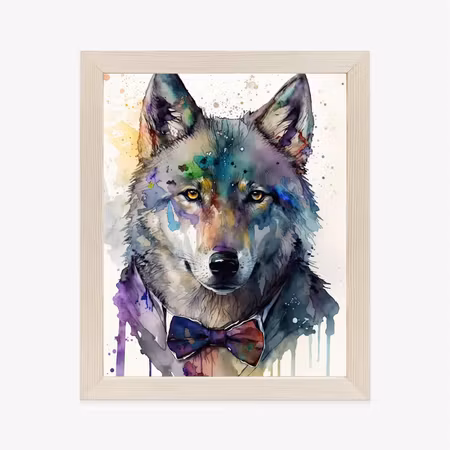 Poster med ram - Wolf in a bow tie