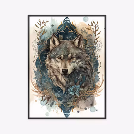 Poster med ram - Ornament with a wolf