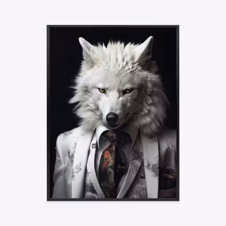 Poster med ram - A white wolf in a silver suit