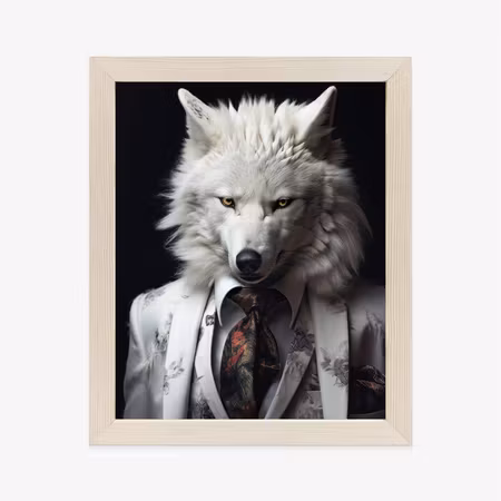 Poster med ram - A white wolf in a silver suit