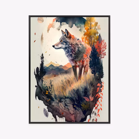 Poster med ram - Colorful wolf in a natural