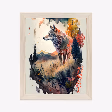 Poster med ram - Colorful wolf in a natural