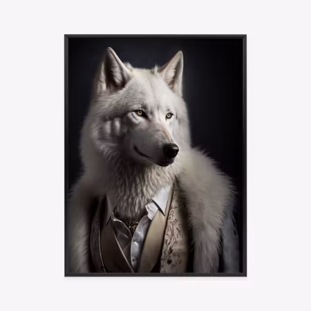 Poster med ram - White wolf in winter clothes