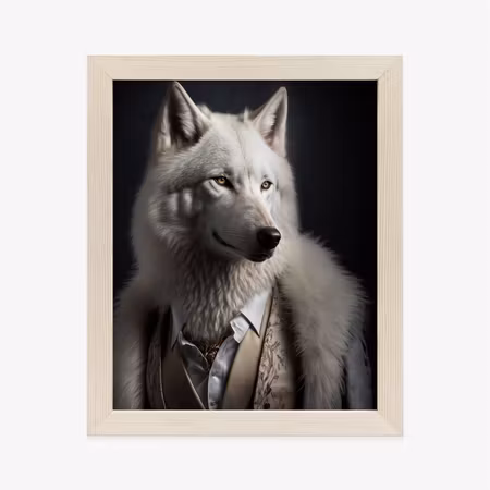 Poster med ram - White wolf in winter clothes