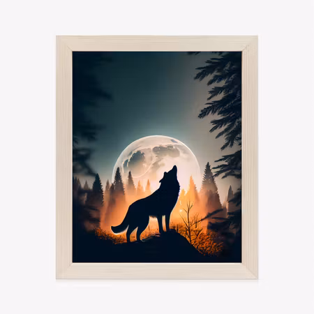 Poster med ram - A wolf howling on a rock by the