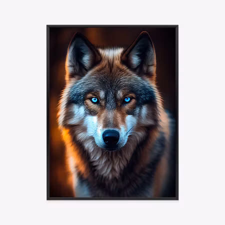 Poster med ram - Wolf with menacing blue eyes
