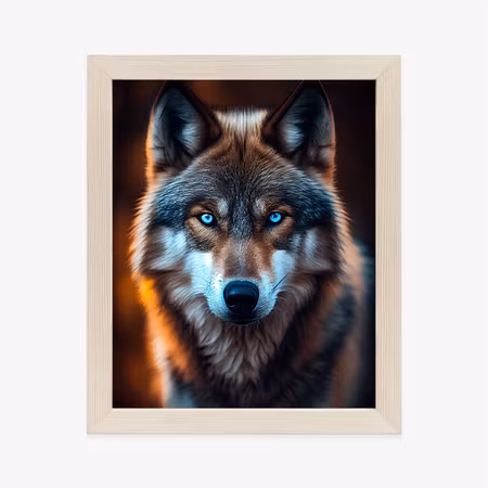 Poster med ram - Wolf with menacing blue eyes