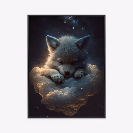 Poster med ram - A cute wolf animal sleeping on