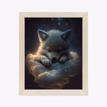 Poster med ram - A cute wolf animal sleeping on