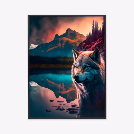 Poster med ram - Majestic wolf illuminated with