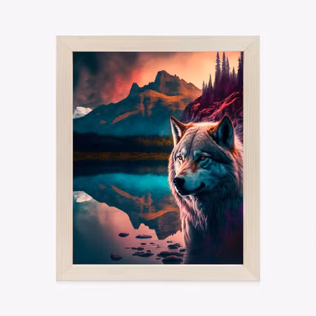 Poster med ram - Majestic wolf illuminated with