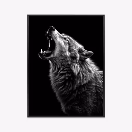 Poster med ram - Howling wolf on a black