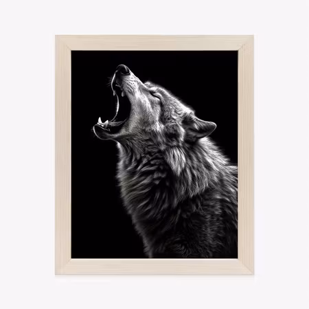 Poster med ram - Howling wolf on a black