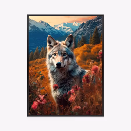 Poster med ram - Wolf in nature in a mountain