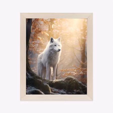 Poster med ram - White wolf standing on a rock in