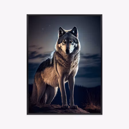Poster med ram - Wolf on the rock mountain