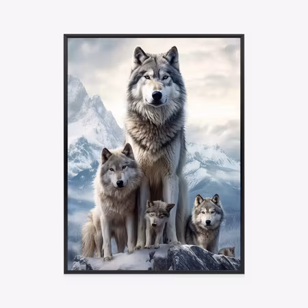 Poster med ram - Wolves on a snow-covered rock