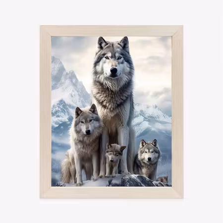 Poster med ram - Wolves on a snow-covered rock