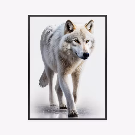 Poster med ram - Majestic wolf on a white