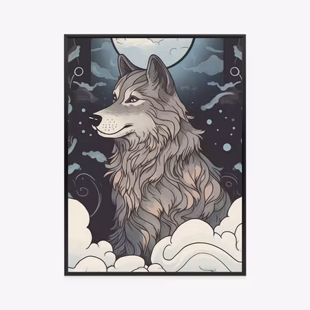 Poster med ram - The wolf and the moon