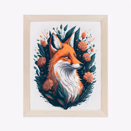 Poster med ram - Fox on the background of flowers