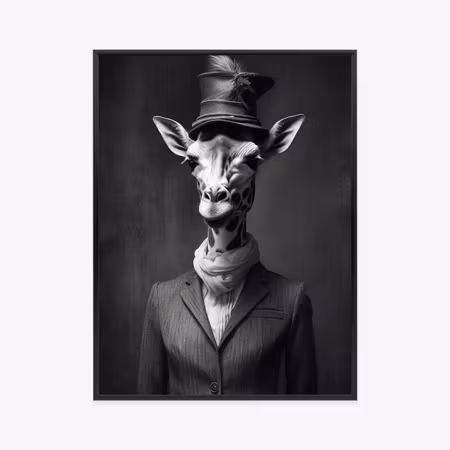 Poster med ram - Elegant giraffe in clothes and
