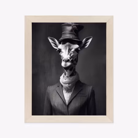 Poster med ram - Elegant giraffe in clothes and