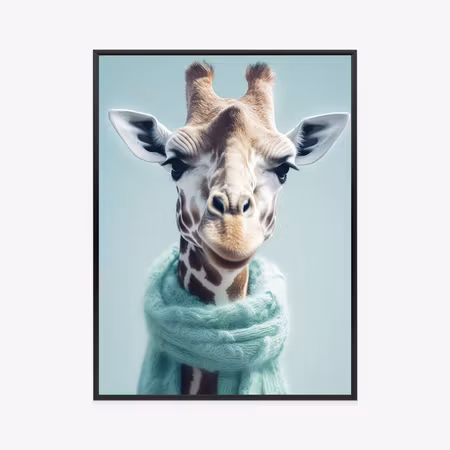 Poster med ram - Giraffe in a celadon scarf