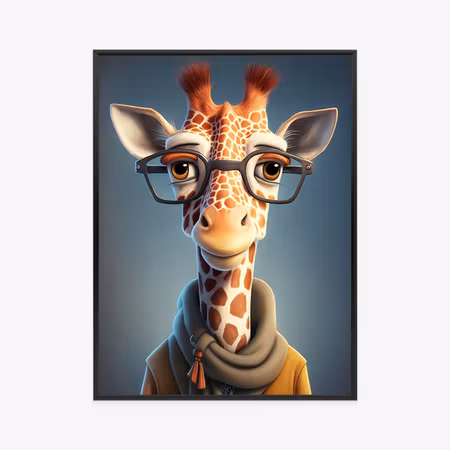 Poster med ram - Giraffe in a jacket and scarf