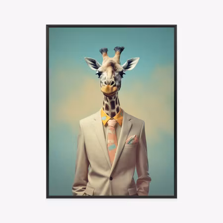 Poster med ram - Giraffe as a groom in costume