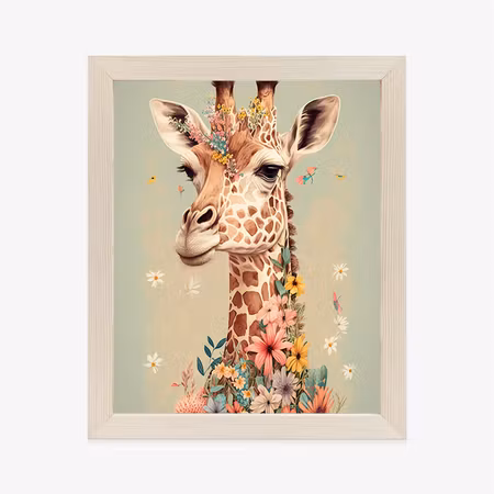 Poster med ram - Giraffe in flowers