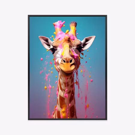 Poster med ram - Giraffe in pink paint