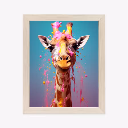 Poster med ram - Giraffe in pink paint