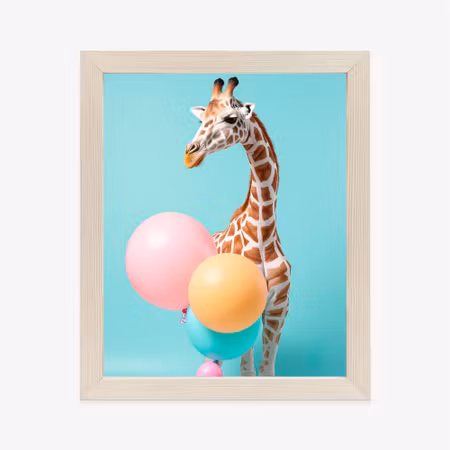 Poster med ram - Giraffe with balloons