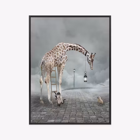 Poster med ram - Surreal giraffe cat ladder and