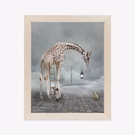 Poster med ram - Surreal giraffe cat ladder and