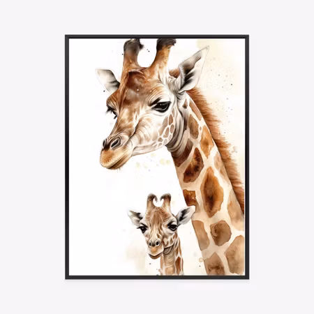 Poster med ram - Little giraffe with its mother