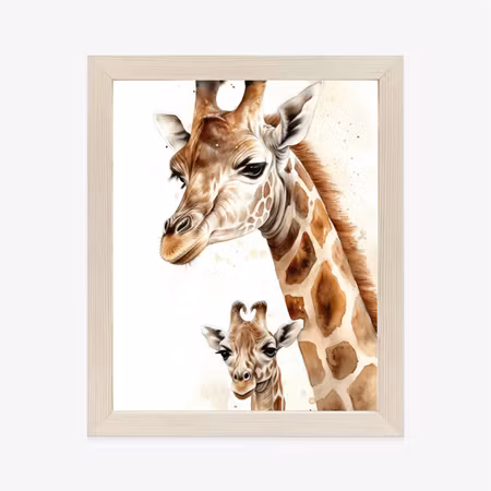 Poster med ram - Little giraffe with its mother