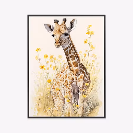 Poster med ram - Little giraffe in the meadow