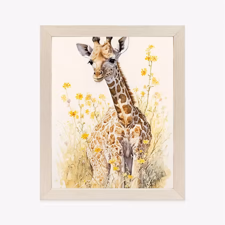 Poster med ram - Little giraffe in the meadow