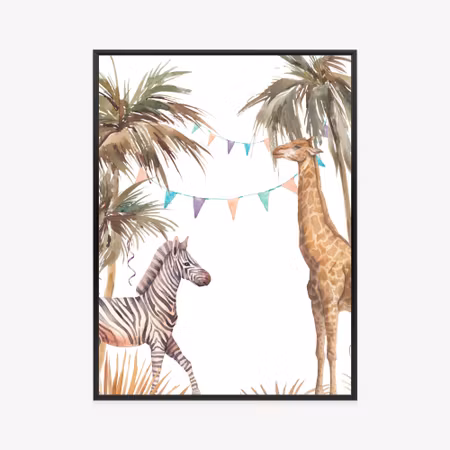 Poster med ram - Safari with elephant leopard