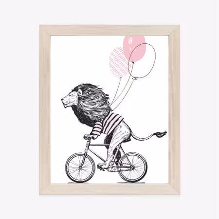 Poster med ram - A lion in a t-shirt on a bike