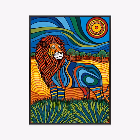 Poster med ram - Surrealistic lion graphics